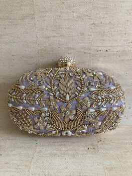 Purple Handcrafted Embroidered Oval Clutch Bag, 4 of 10