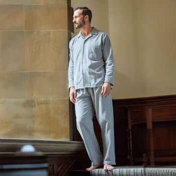 Men's 'Chalk' Stripe Brushed Cotton Pyjama Set, 3 of 4