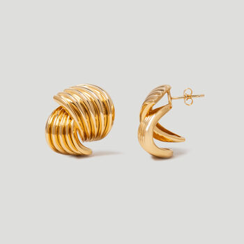 Wave Knot Statement Gold Stud Earrings In 18 K Gold Plated Vermeil, 3 of 5