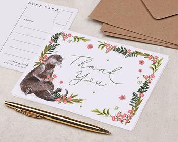 Pink Floral Otter Thank You A6 Postcard Pack, 3 of 3