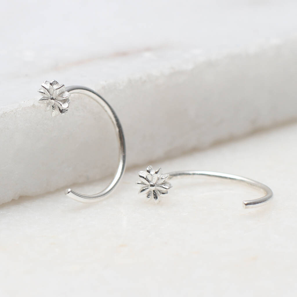Sterling Silver Tiny Daisy Pull Through Earrings, 1 of 6