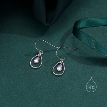 Sterling Silver Delicate Moonstone Droplet Drop Hook Earrings, 4 of 10