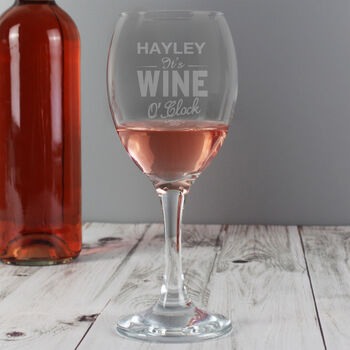 Personalised 'It's Wine O'clock' Engraved Wine Glass, 2 of 3
