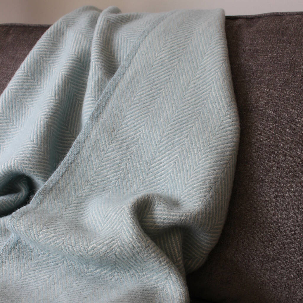 Duck Egg Herringbone Wool Throw By Marquis & Dawe