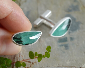 Natural Emerald Cufflinks In Solid Sterling Silver, 2 of 3