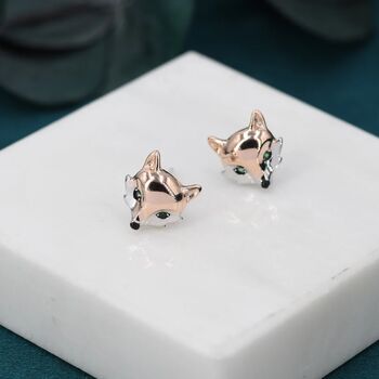 Sterling Silver Fox Head Stud Earrings, 5 of 10