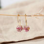 Hexagonal Preserved Pink Flower Gold Hoop Earrings, thumbnail 1 of 5