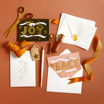 Pink And Gold Christmas Card 'PEACE', 3 of 6