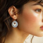 Cream And Blue Stripey Circular Earrings, thumbnail 2 of 6