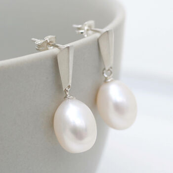Silver Pearl Dropper Earrings, 9 of 11