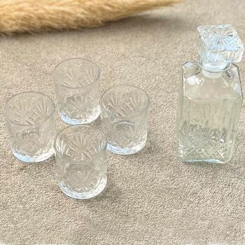Glass Whiskey Decanter Set With Four Tumblers Gift Set, 5 of 6