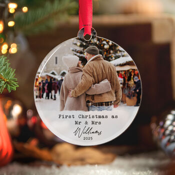 First Christmas Mr And Mrs Photo Personalised Ornament 2025, 8 of 9