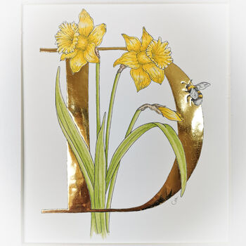 D Is For Daffodils Hand Gilded Print, 3 of 5