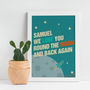 Personalised Moon And Back Baby Name Nursery Print, thumbnail 1 of 8