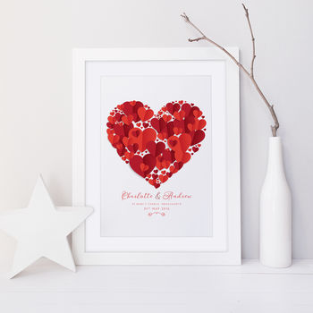 Love Heart Valentines Or Wedding Personalised Print, 4 of 6