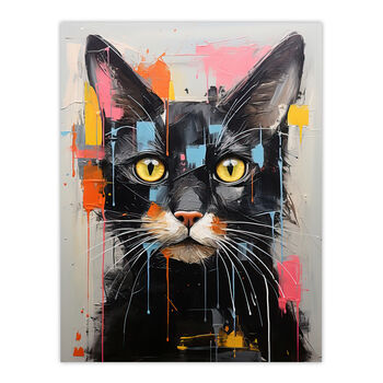 Messy Black Cat Fun Bright Pet Portrait Wall Art Print, 6 of 6