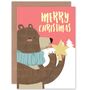 Cute Bear Holding Star Tree Topper Christmas Card, thumbnail 1 of 4