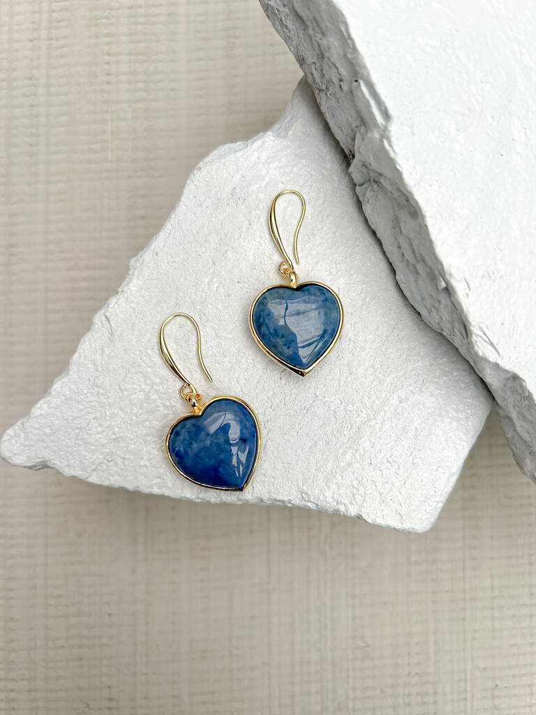 Dumortierite Puff Heart Gold Plated Earrings, 1 of 4