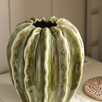 Dark Green Ribbed Pod Vase, 4 of 4