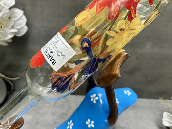 Handcrafted Wooden Drunken Duck Wine Bottle Rack Holder Blue White, 7 of 12