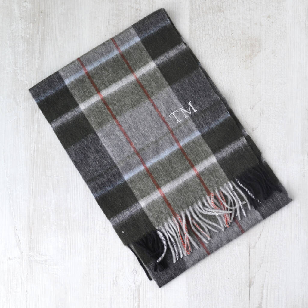 Men's Lambswool Check Initial Scarf, 1 of 5