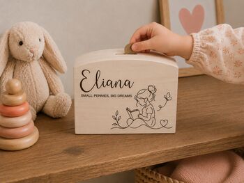 Classical Personalised Wooden Money Box For Girls, 2 of 5