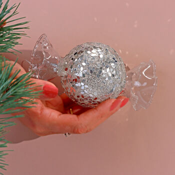 G Decor Silver Confetti Hand Finished Glass Candy Ornament Luxe Sparkle Christmas Tree Decoration, 5 of 5