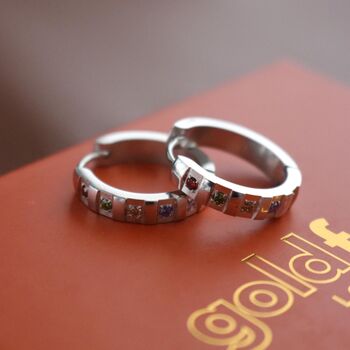 Silver Rainbow Gemstone Huggie Hoop Earrings, 5 of 6