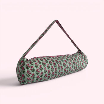 Yoga Mat Bag | Mint Green And Pink Flower Print, 2 of 5