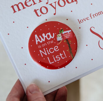 Personalised Nice List Christmas Badge With Card, 3 of 7