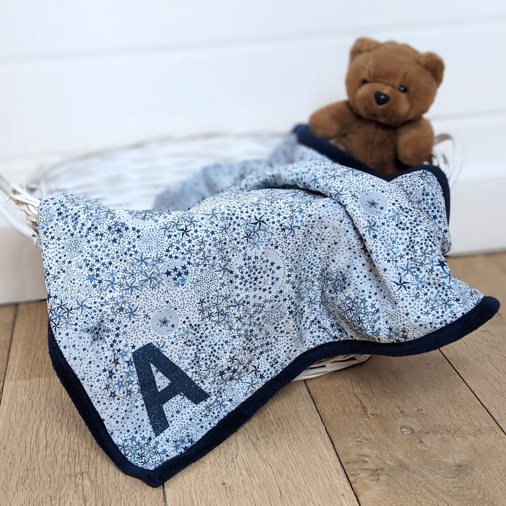 Liberty Starry Fabric Personalised Baby Blanket, 1 of 4
