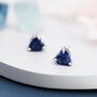 Extra Dark Sapphire Blue Corundum Heart Stud Earrings, thumbnail 1 of 11