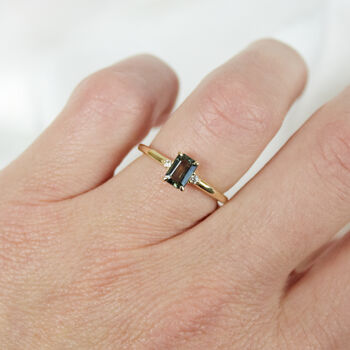 Emerald Cut Green Sapphire And Diamond Engagement Ring, 3 of 3