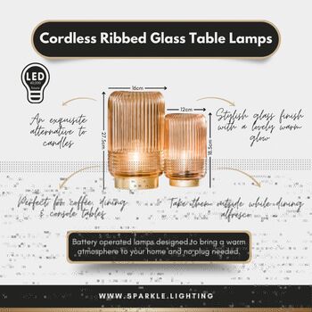 Cordless Grey Ribbed Glass Lamps, 3 of 3