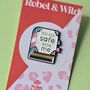 Safe With Me Lgbtq+ Book Style Enamel Pin Badge, thumbnail 2 of 4