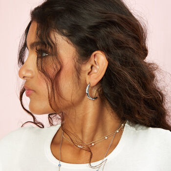 Skye Blue Silver Chunky Moon Shape Star Hoop Earrings, 2 of 2