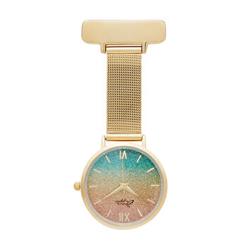 Annie Apple Glitter Rainbow Rose Gold Silver Fob Watch, 2 of 3