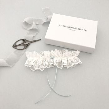 Lace Bridal Garter With Something Blue Satin Bow, 2 of 10