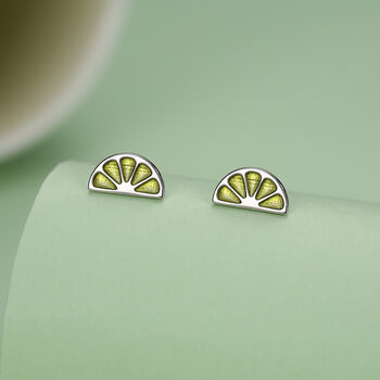 Sterling Silver Lime Slice Stud Earrings, 6 of 11