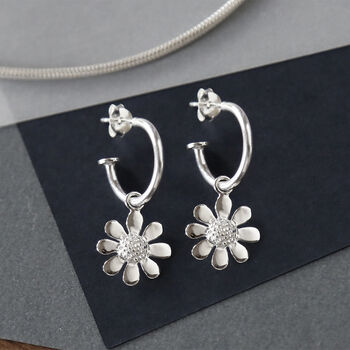 Sterling Silver Daisy Stud Hoops, 3 of 6