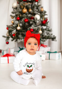 Little Pudding Embroidered Personalised Christmas Babygro Sleepsuit, 2 of 7