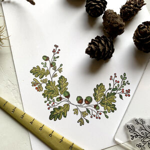 Oak Wreath Rubber Stamp