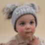 Personalised Grey Double Pom Pom Winter Hat And Booties, thumbnail 2 of 9