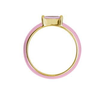 Gold Plated Cz Pink Enamel Stacker Ring, 4 of 6
