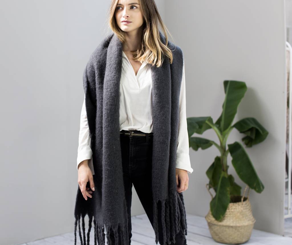 Grey Blanket Scarf With Tassel By The Forest & Co