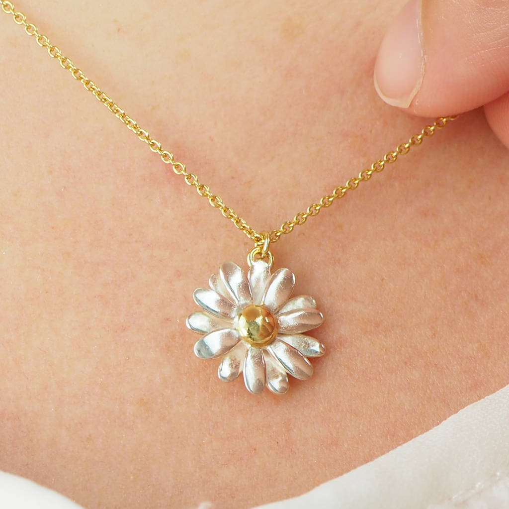 Two Tone Sterling Silver Large Daisy Pendant, 1 of 3