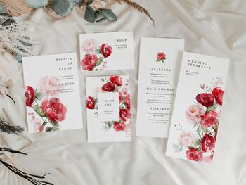 Red Floral Wedding Save The Dates, 4 of 4