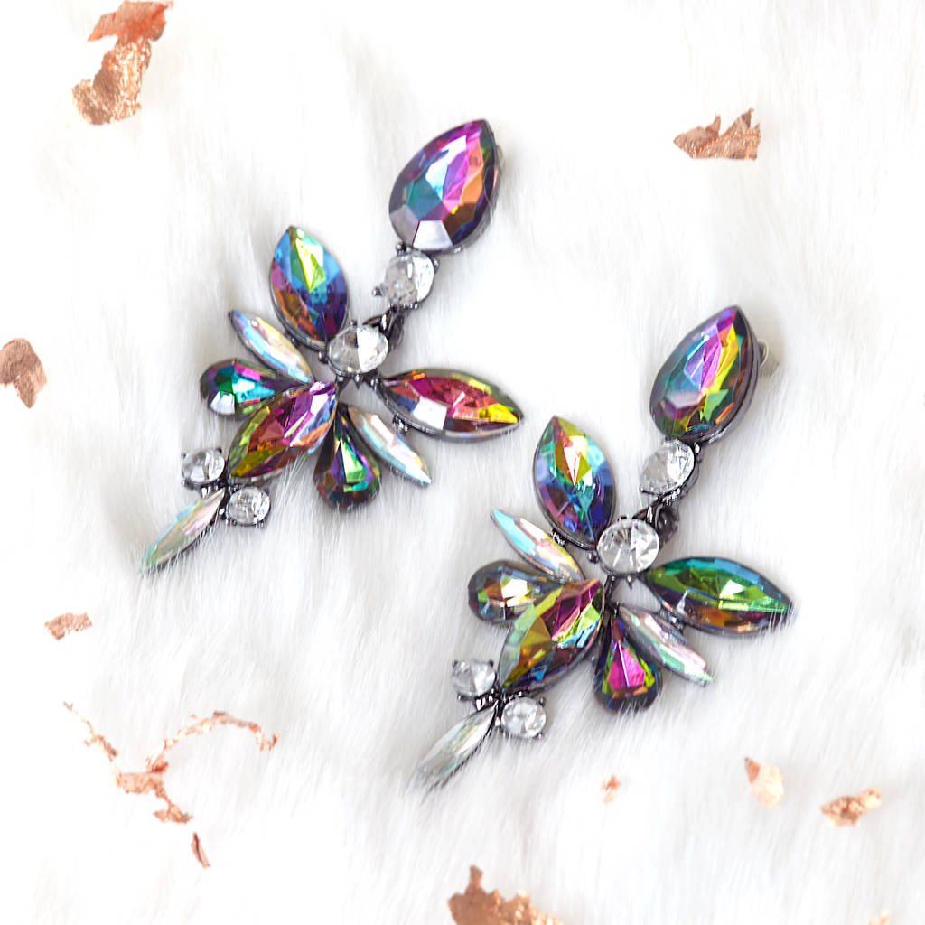 iridescent statement jewel earrings by junk jewels | notonthehighstreet.com