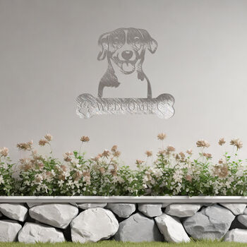 Personalised Jack Russell Terrier Welcome Metal Wall Art Sign For Home And Garden Gift, 4 of 11