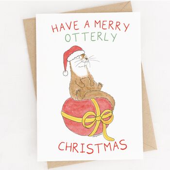 'A Merry Otterly Christmas' Otter Christmas Card, 2 of 5
